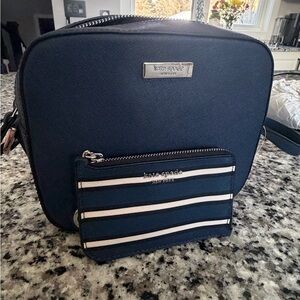 Kate Spade Navy Crossbody Bag with Striped Pouch